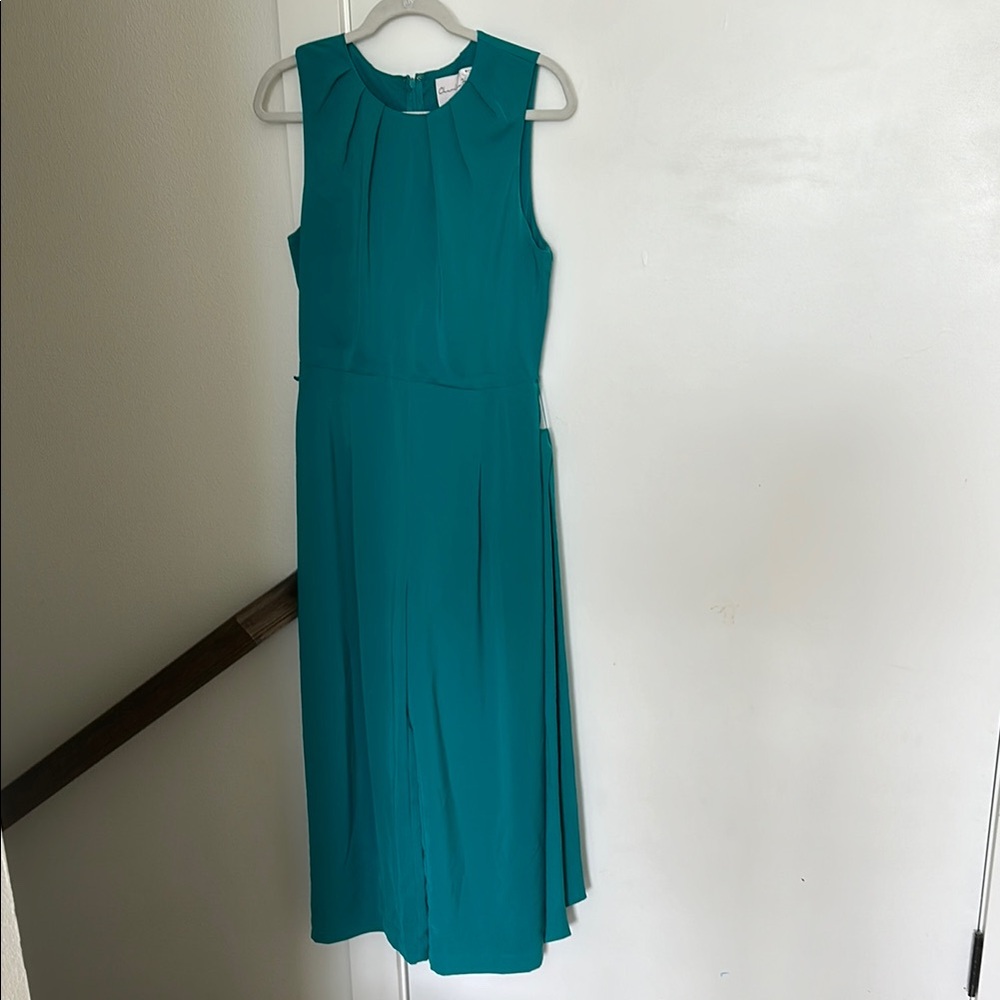 Charles Henry Green Wide Leg Jumpsuit Sleeveless Crew Neck